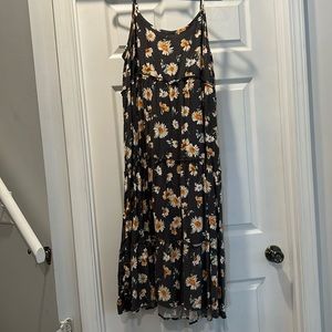 Grey dress with flowers.